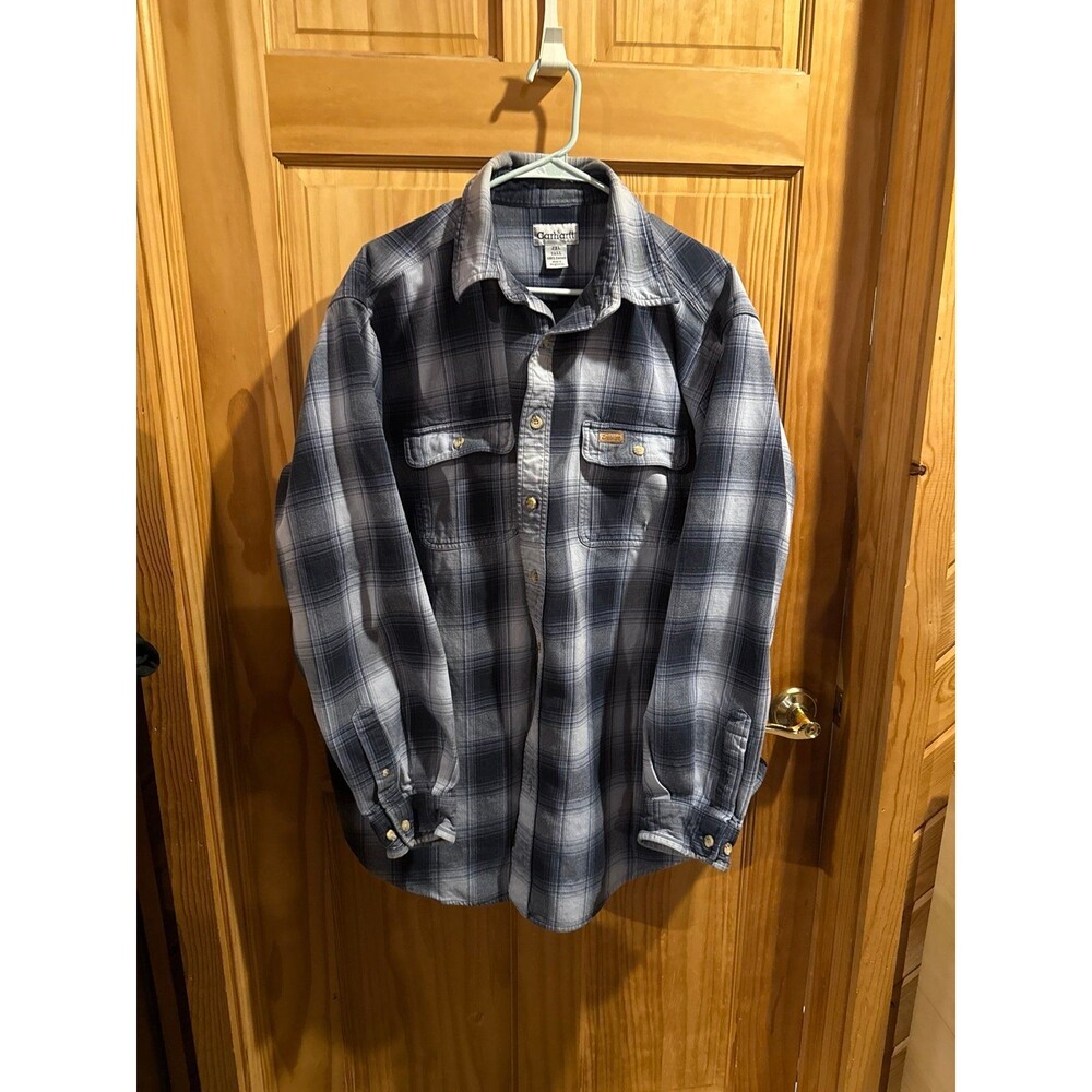 Carhartt 2XL Tall heavy flannel blue see wear spot on pocket
